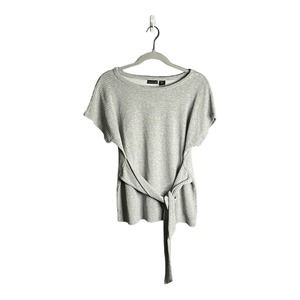 Tahari Gray Short Sleeve Belted Rayon Top Size Medium